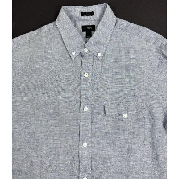 J Crew Mens Baird McNutt Irish Linen Blend Shirt Sz Medium Long Sleeve Blue - Picture 2 of 13